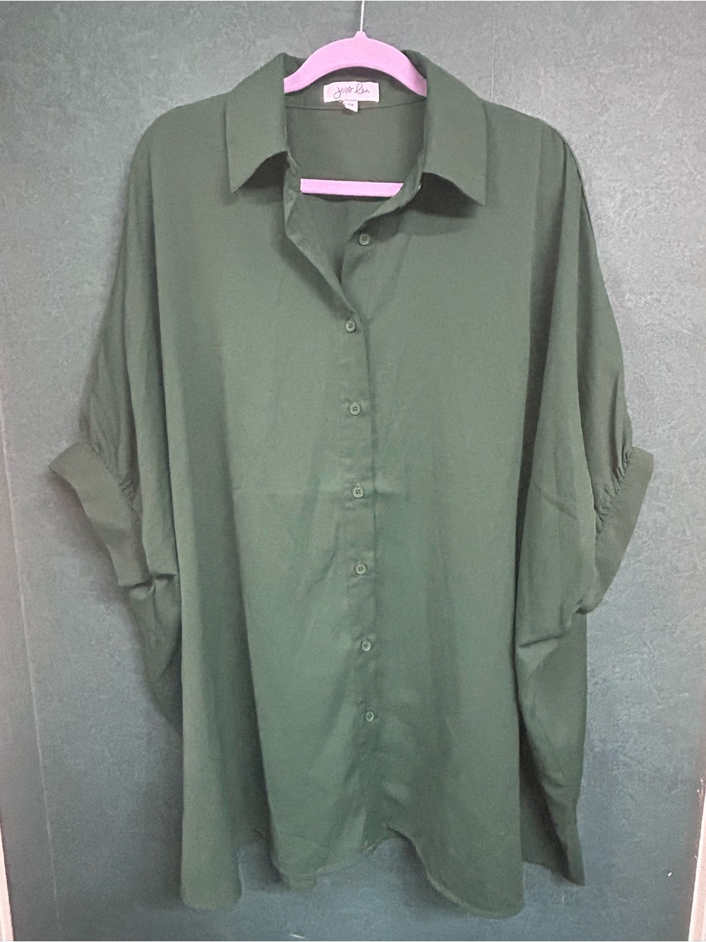 NWOT 2X Dark Green Button-Down Shirt — Oversized Casual Blouse